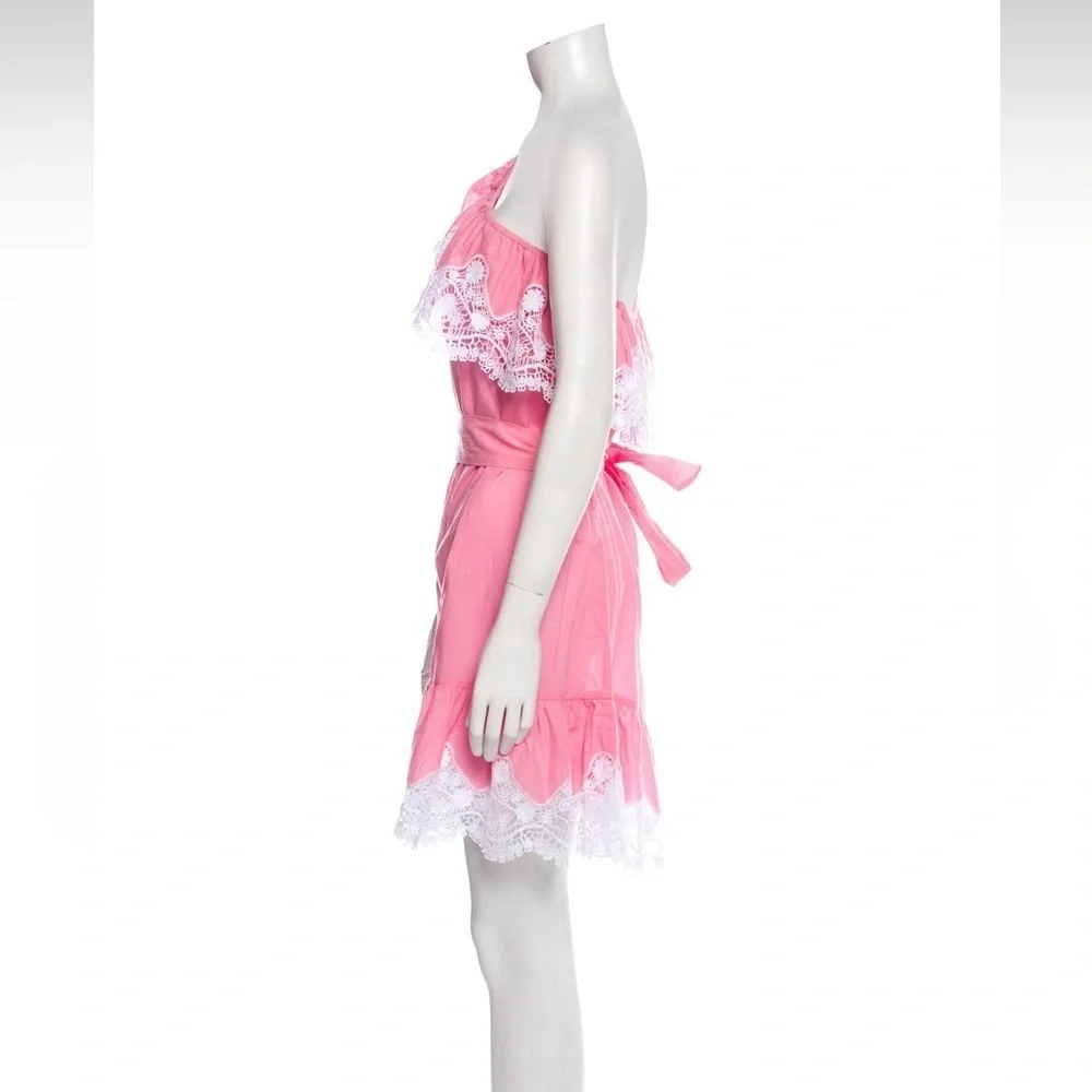 NWT. Tuckernuck. Miguelina Summer Pink Cotton and Lace One Shoulder Dress. Small - Picture 4 of 6